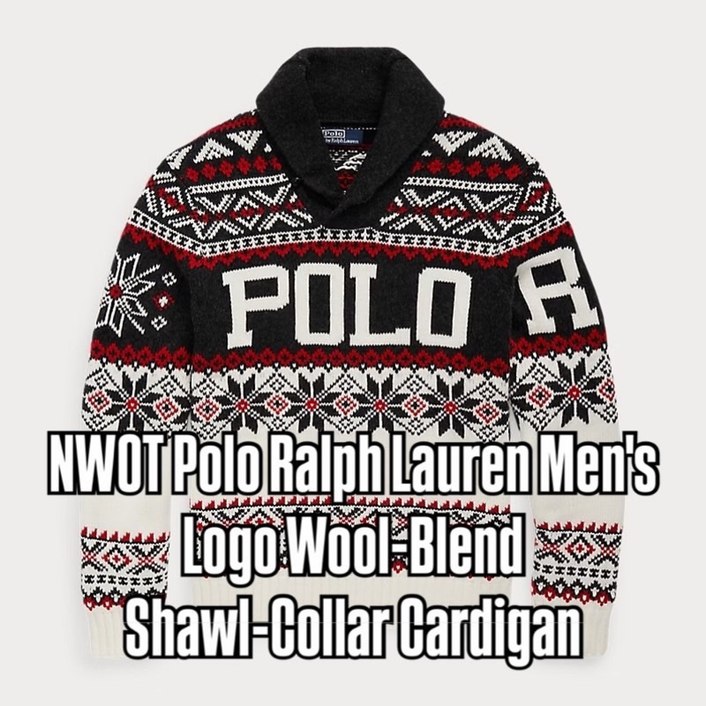 NWOT Polo Ralph Lauren
Men’s Logo Wool-Blend Shawl-Collar Cardigan